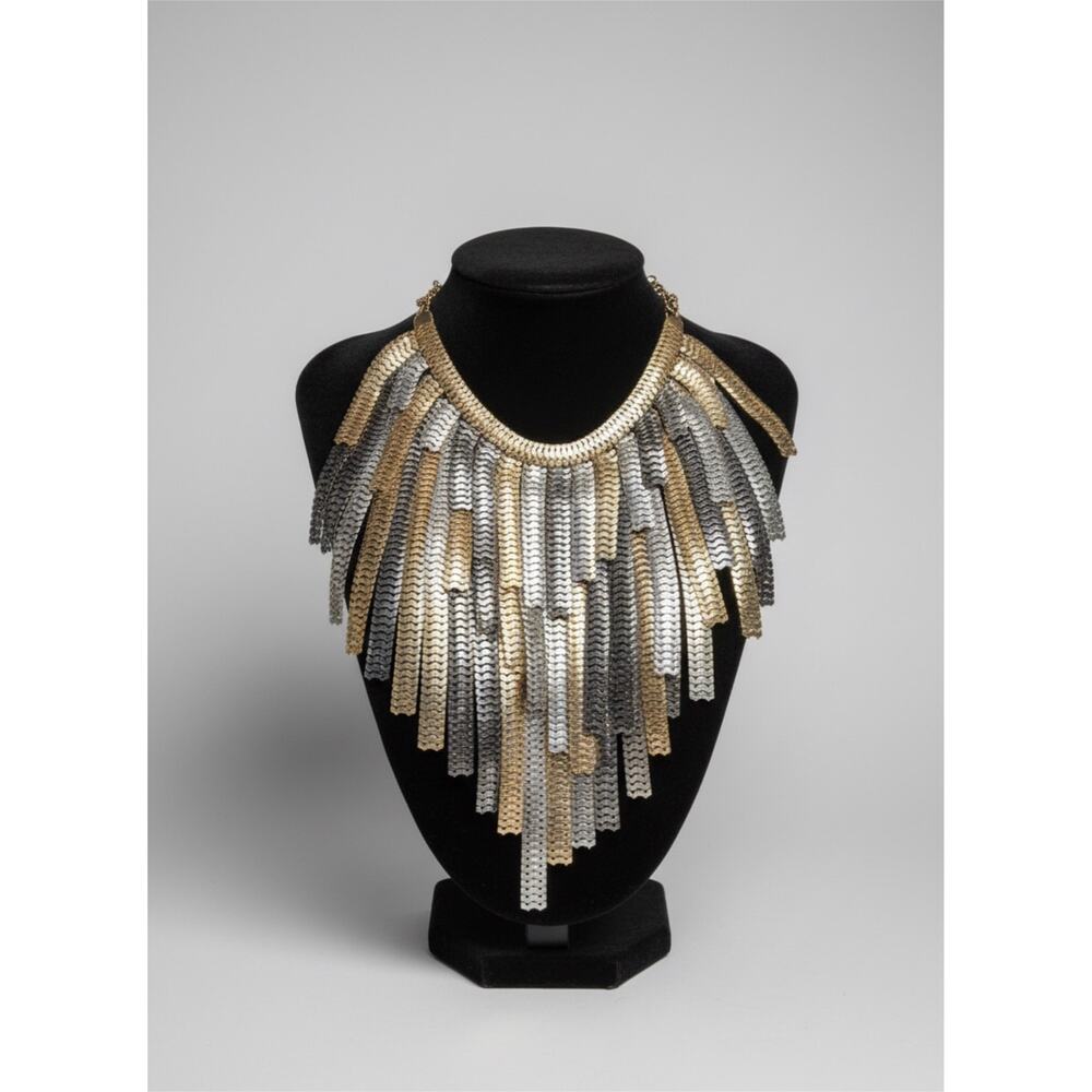 Statement Layered Chain Necklace Gunmetal Gold Silver Heavy Multi Strand 17-19”